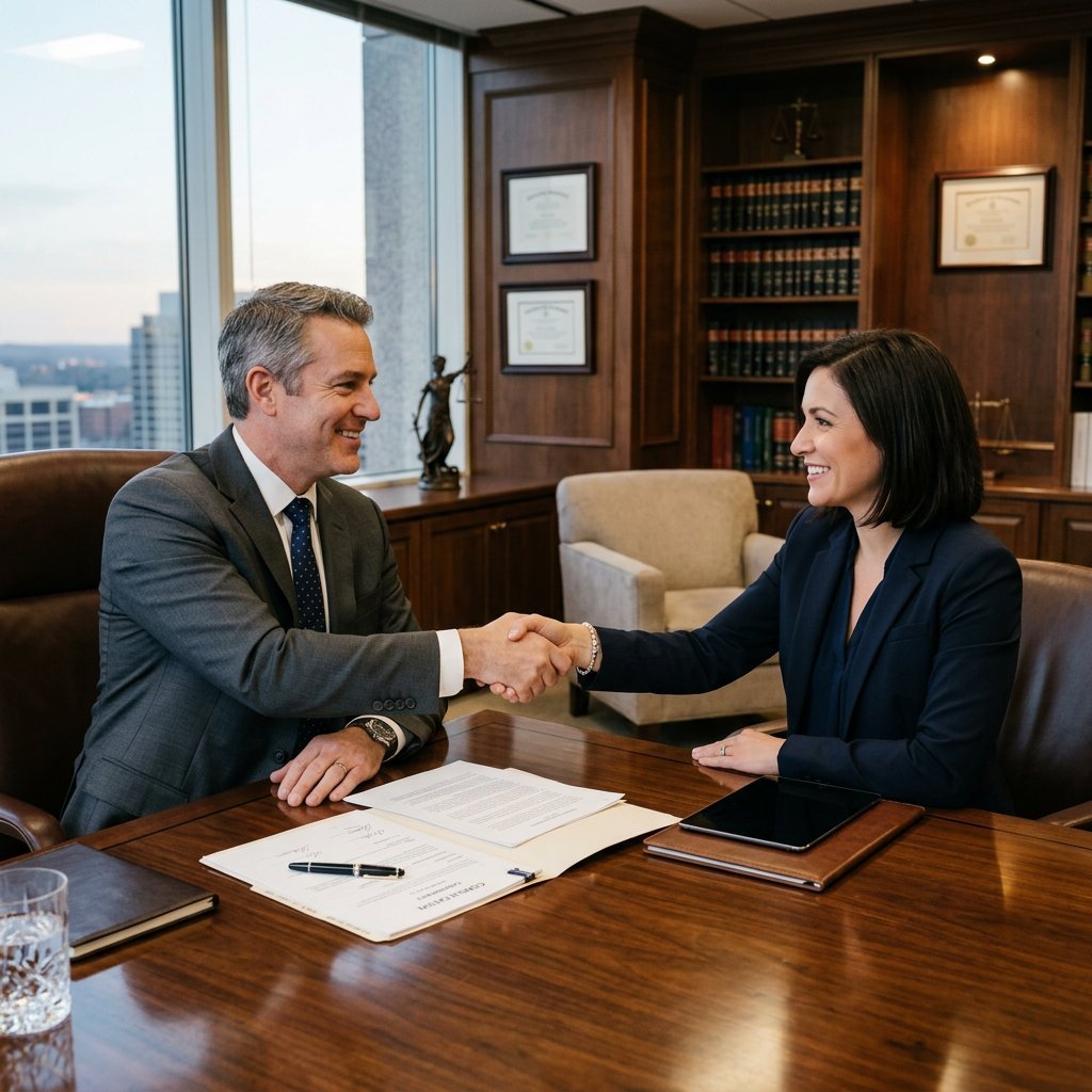 Personal injury attorney meeting with an accident victim to review a claim